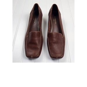 Liz Claiborne Women Brown Leather Loafer Heels Shoe Size 8